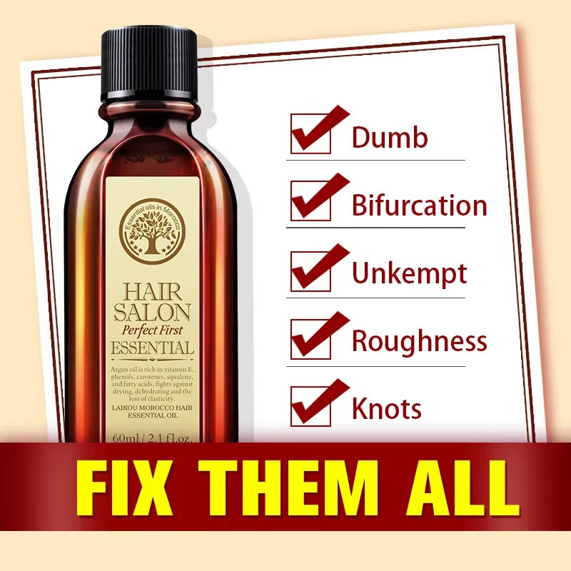 Argan Hair Oil Essential Oil Natural Anti-Hair Loss Prevent Hair Dry Soft Nourishing Frizz Damaged Repair Care 60Ml