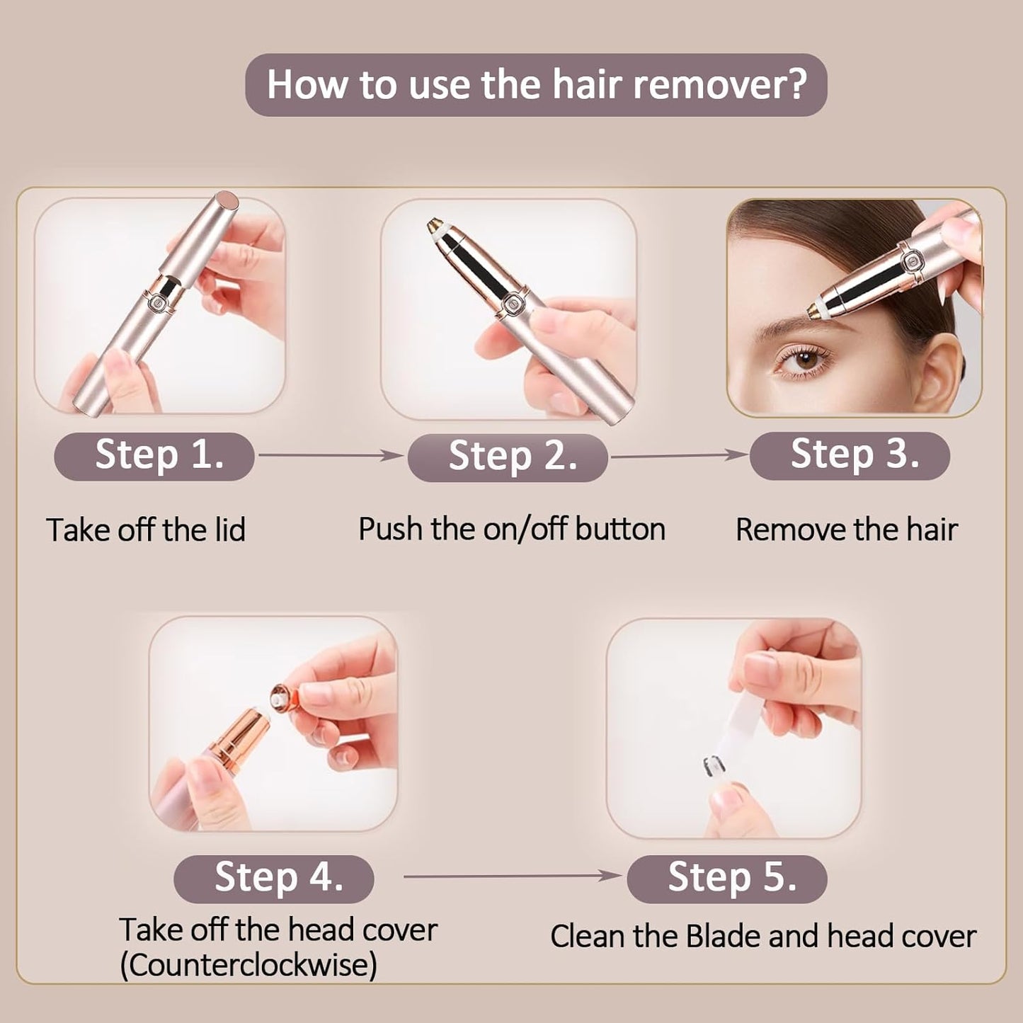 Rose Gold Hair Trimmer, Facial Hair Remover, Body Hair Trimmer, Pain-Free & Effortless, Unisex-Adults