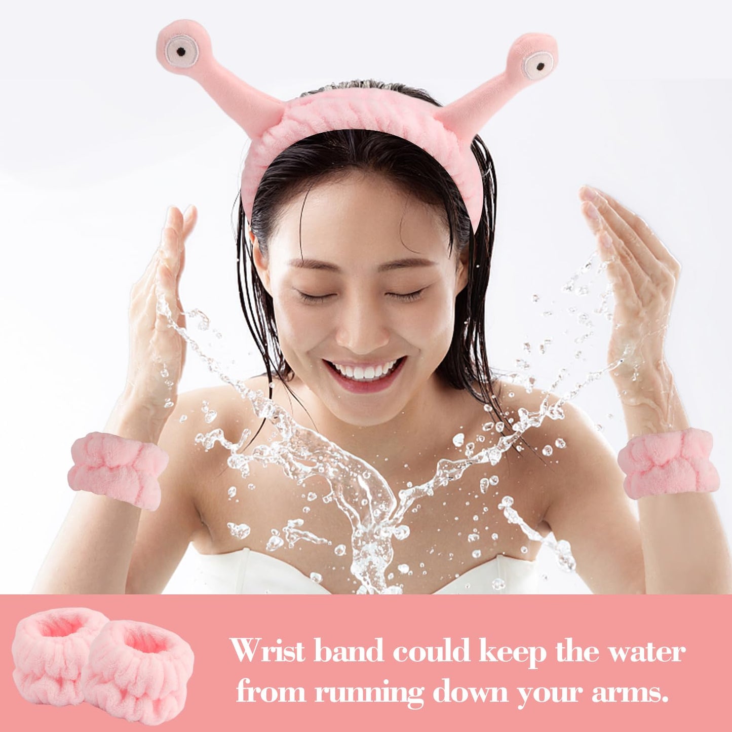 9 Pcs Skincare Headbands Snail Spa Headband and Wristband Set Alien Headband Pink Face Wash Wristbands Cute Makeup Headband Hair Band for Washing Face Wrap Head Towel Wrist Towels for Shower