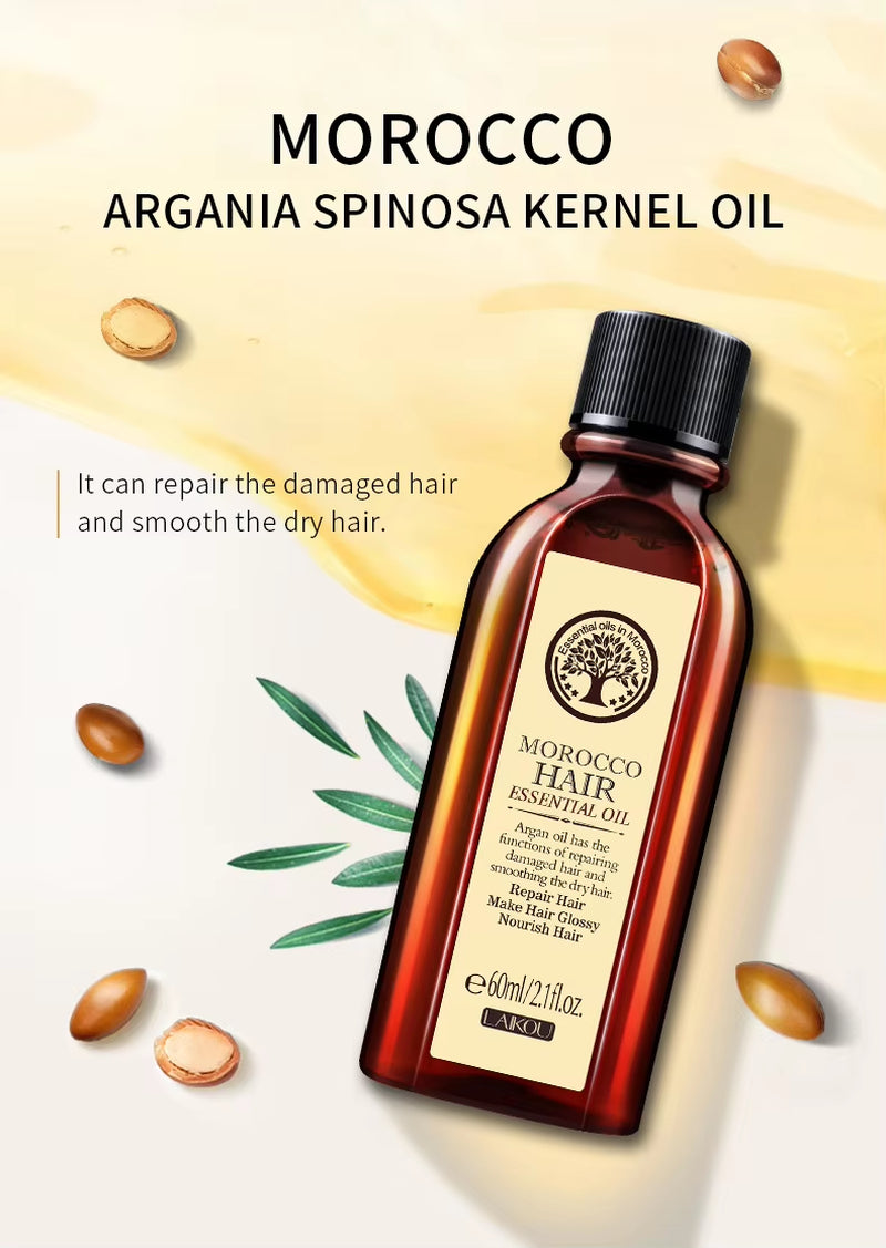 Argan Hair Oil Essential Oil Natural Anti-Hair Loss Prevent Hair Dry Soft Nourishing Frizz Damaged Repair Care 60Ml