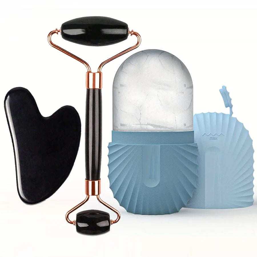 Ice Roller & Gua Sha – Kit Massage Visage 3 en 1