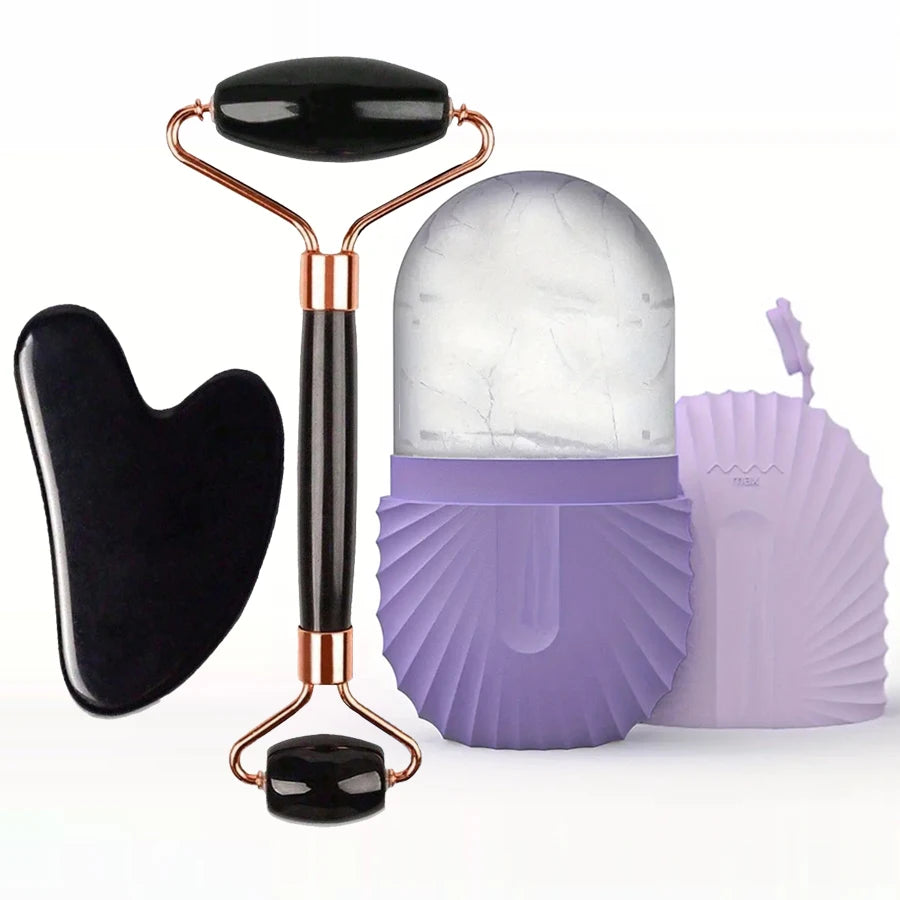 Ice Roller & Gua Sha – Kit Massage Visage 3 en 1