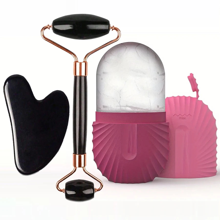 Ice Roller & Gua Sha – Kit Massage Visage 3 en 1