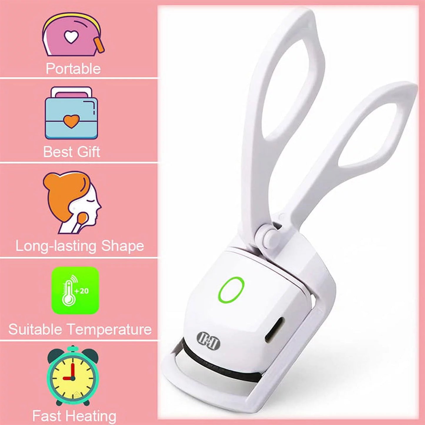 Heated Eyelash Curlers, Rechargeable Electric Eyelash Curler, Long-Lasting Heated Lash Curler for Natural Lashes - White