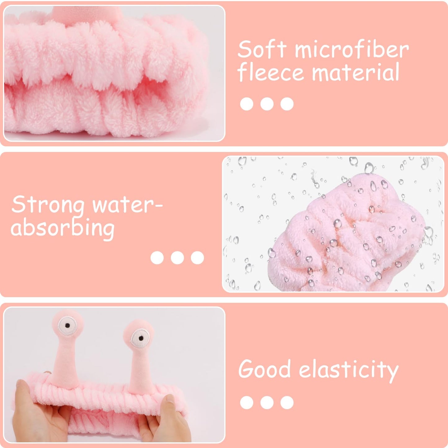 9 Pcs Skincare Headbands Snail Spa Headband and Wristband Set Alien Headband Pink Face Wash Wristbands Cute Makeup Headband Hair Band for Washing Face Wrap Head Towel Wrist Towels for Shower