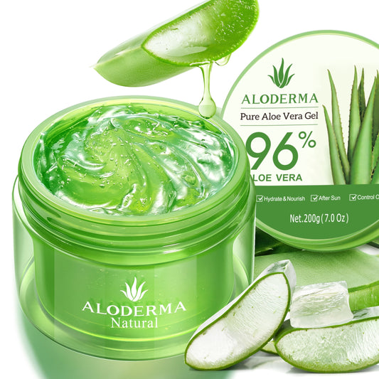 Organic Pure Aloe Vera Gel Made with 96% USDA Organic Certified Aloe Vera within 12 Hours of Harvest (200G, 7.0 Oz), Suitable for All Skin Types – No Sticky Residue – Eco-Friendly