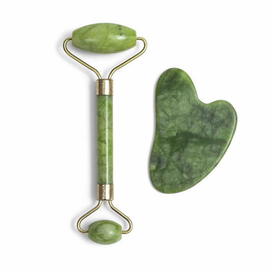 Natural Jade Gua Sha Set – Roller & Scraper Board for Face & Body