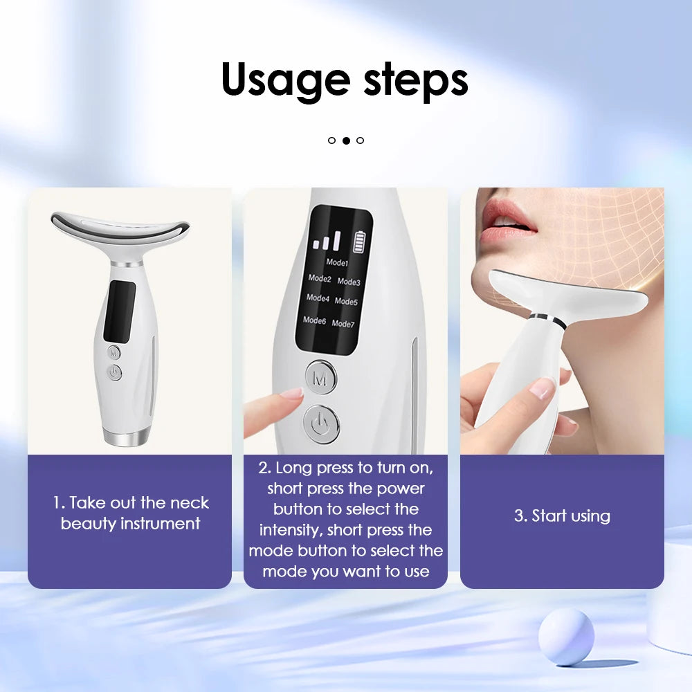 LED Neck & Face Massager – 7 Color Light Therapy & Lifting Device