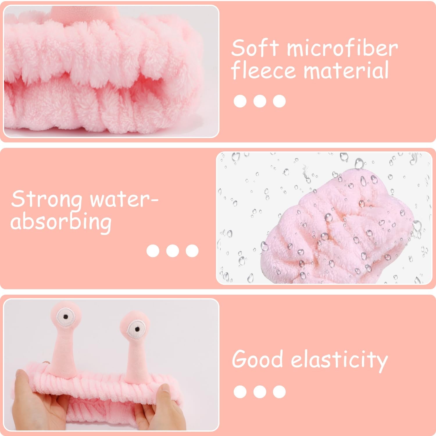 9 Pcs Skincare Headbands Snail Spa Headband and Wristband Set Alien Headband Pink Face Wash Wristbands Cute Makeup Headband Hair Band for Washing Face Wrap Head Towel Wrist Towels for Shower